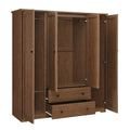 Freestanding 4 - Door Wardrobe Armoire with 2 Drawers and Hanging Rods for Clothes Storage