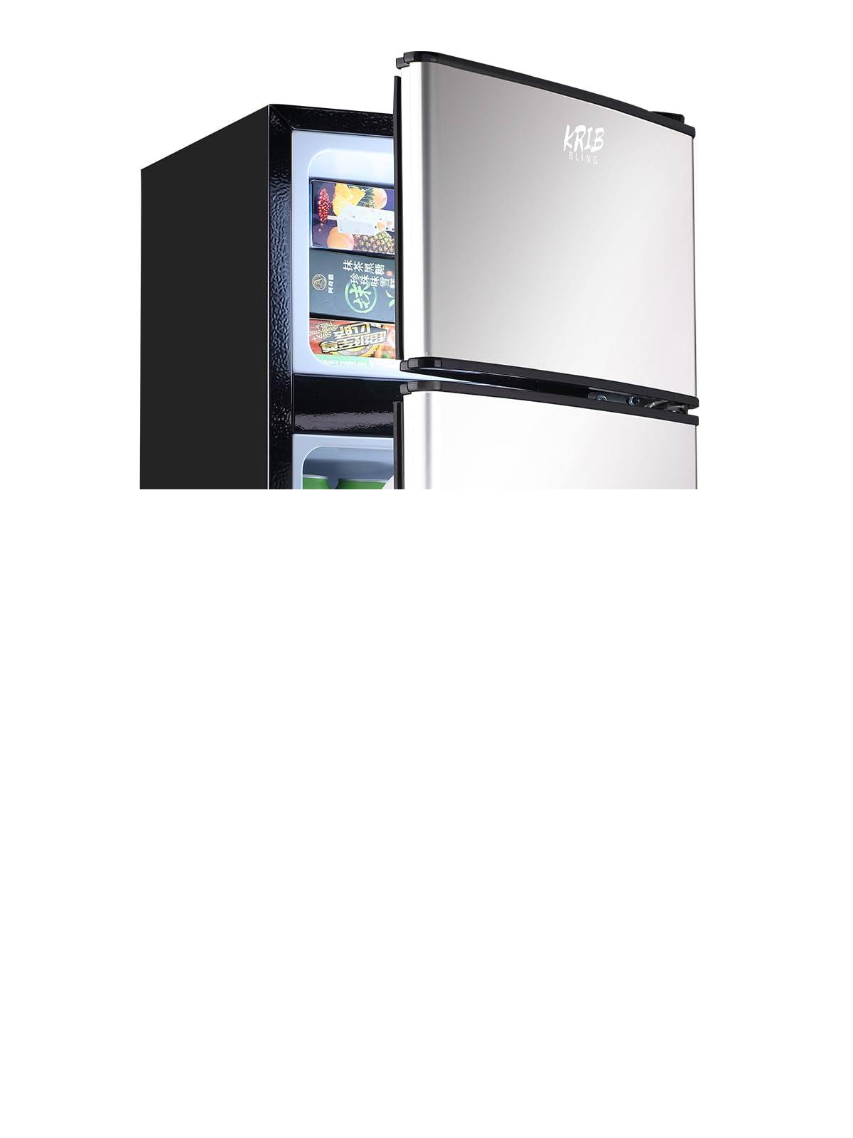 Krib Bling 35cuft Compact Refrigerator Mini Fridge with Freezer Small Refrigerator with 2 Door 7 Level Thermostat Removable Shelves for Kitchen Dorm A